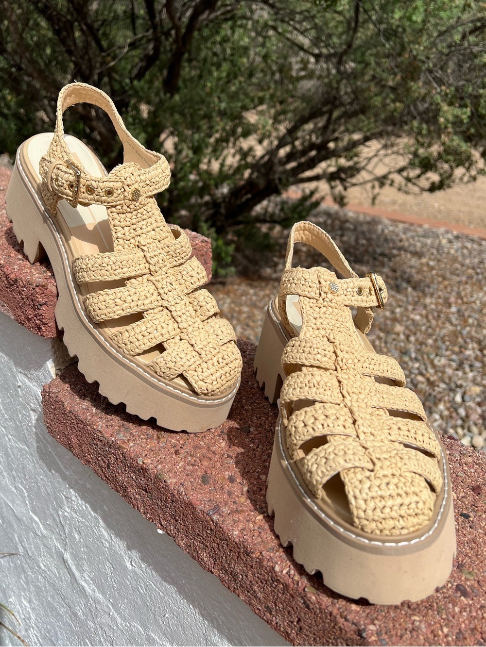 Dolce Vita LASLY Raffia Fisherman Platform Sandals Natural Knit Size